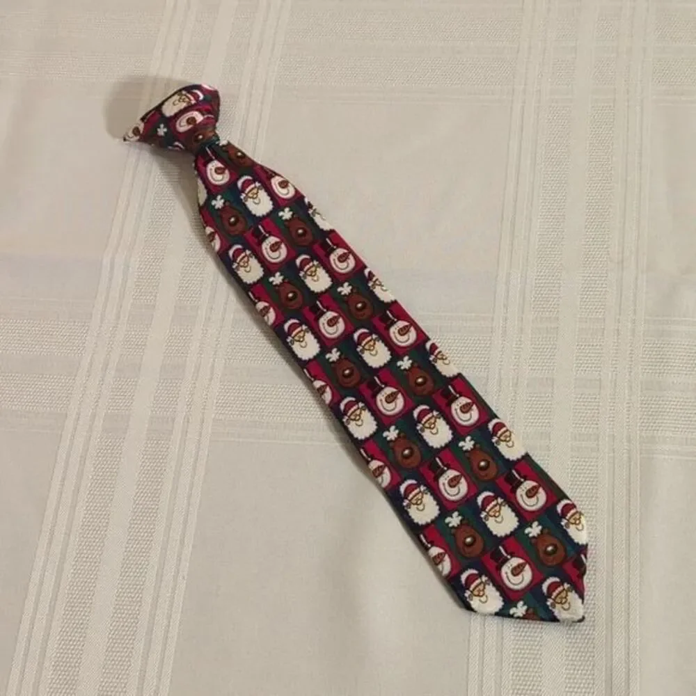 Clip-on Ties (3) Boys 15 Inch Christmas Blue Repp Stripe Red Check